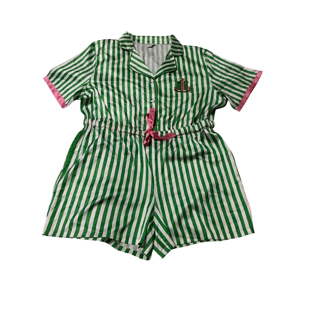 IvyStorehouse Romper Women XL Green AKA Alpha Kappa Alpha Striped Button Up Pink - Picture 3 of 6